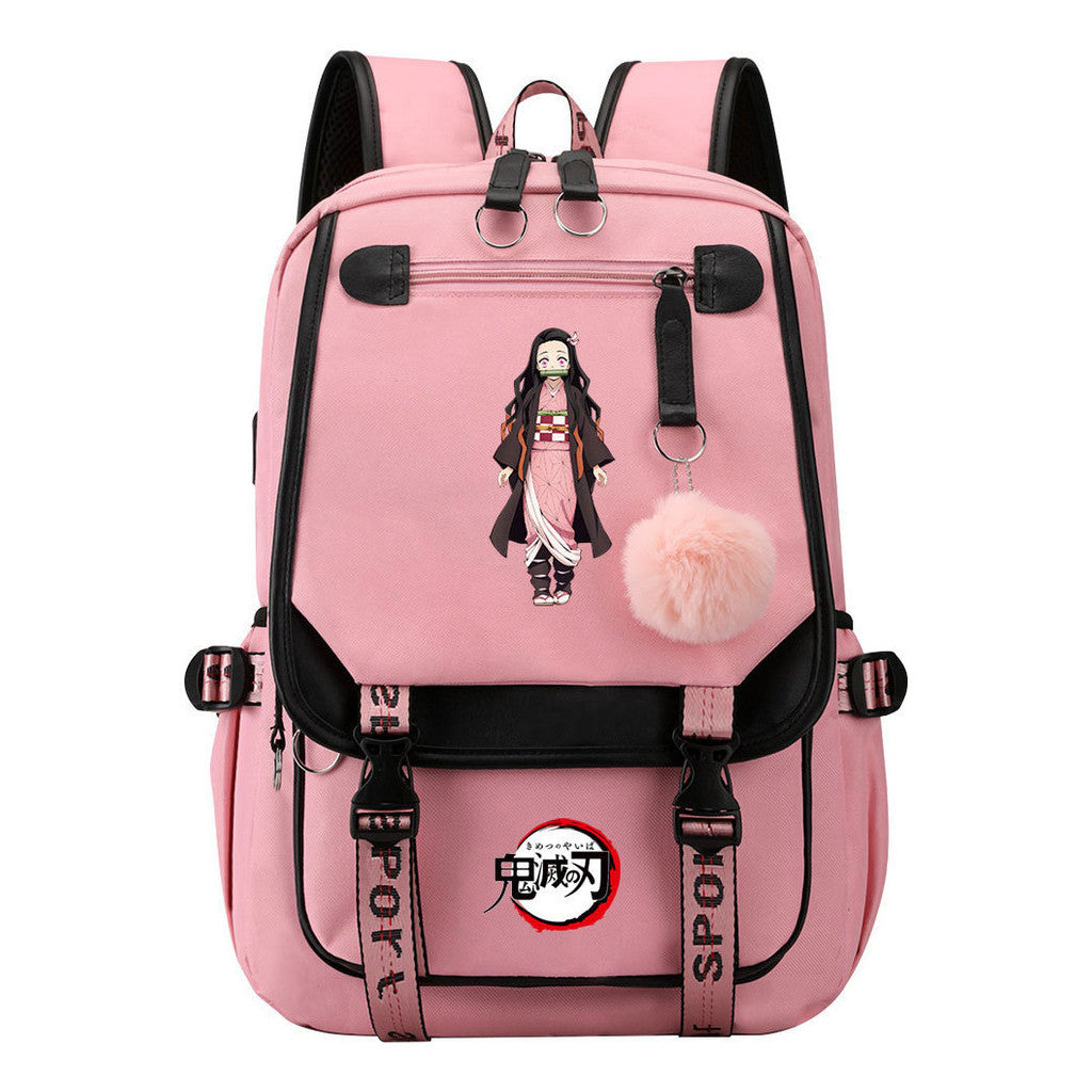 Cartoon Fashion Usb Student Backpack With Casual Woven Strap Flip Back Backpack