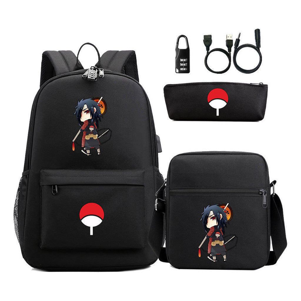 Naruto Usb Password Lock Student Backpack Three Piece Set Backpack Set