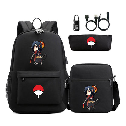 Naruto Usb Password Lock Student Backpack Three Piece Set Backpack Set