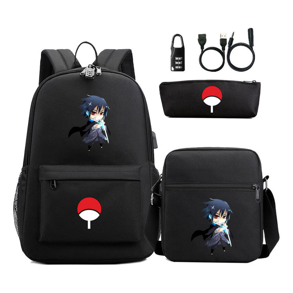 Naruto Usb Password Lock Student Backpack Three Piece Set Backpack Set