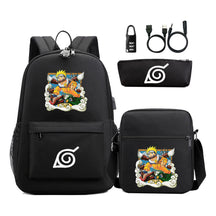 Naruto Usb Password Lock Youth Student Backpack Three Piece Set For Men And Women Backpack Set