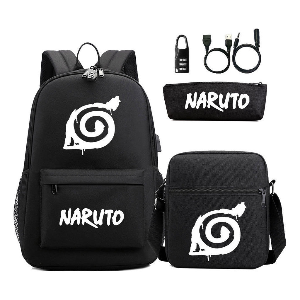 Naruto Usb Password Lock Student Backpack Three Piece Set For Boys And Girls Backpack Set