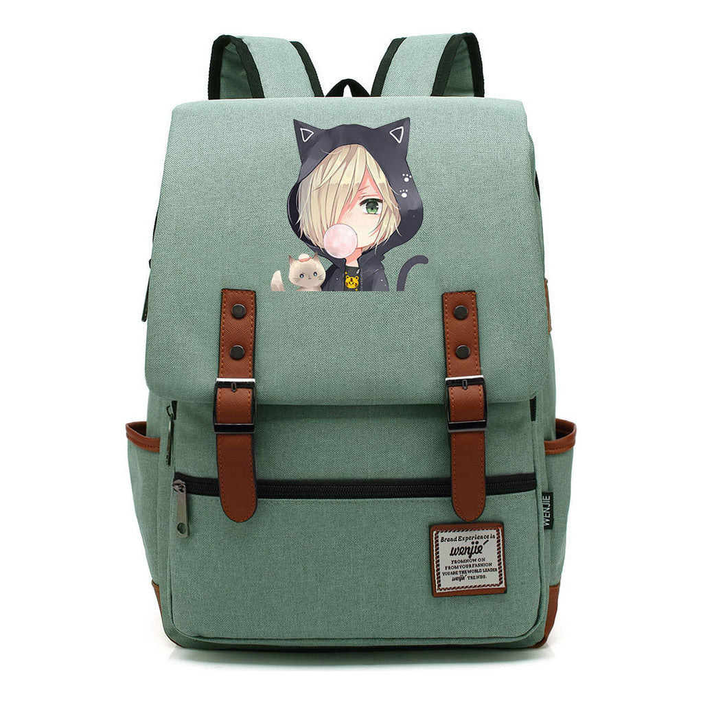 Yuri On The Ice Student Backpack, Men's And Women's Leisure Belt Buckle Backpack