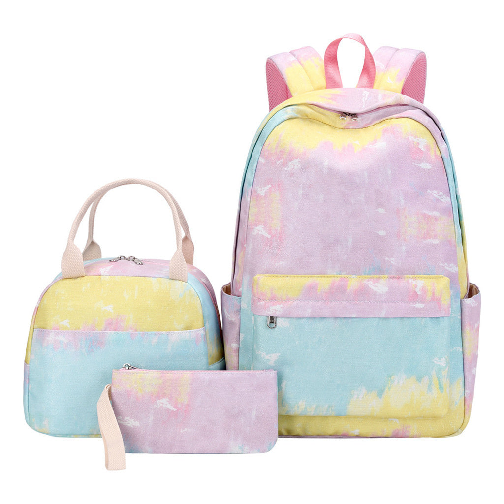 Rainbow Gradient Teenage Student Girls School Bag Lunch Bag Three Piece Set Backpack Set