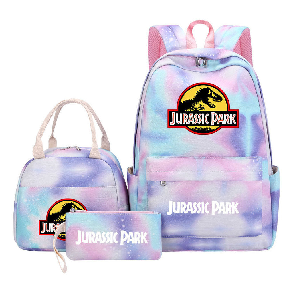 Jurassic Park Dinosaur Youth Student Girls School Bag Lunch Bag Three Piece Set Backpack Set