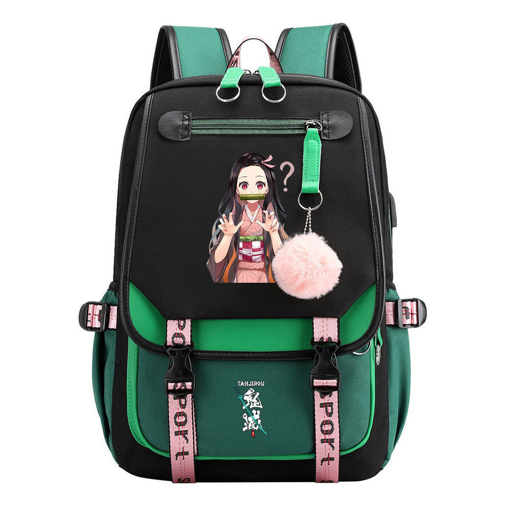 Cartoon Fashion Usb Youth Student Backpack Boy's And Girl's Leisure Ribbon Flip Backpack