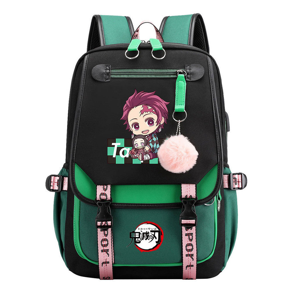 Cartoon Fashion Usb Youth Student Backpack Boy's And Girl's Leisure Ribbon Flip Backpack