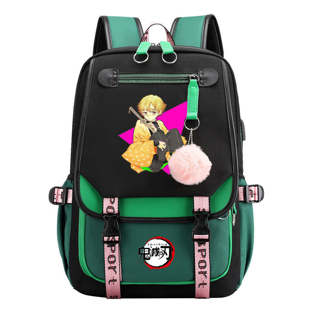 Comic Cartoon Fashion Usb Student Backpack Casual Woven Flap Backpack
