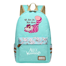 Anime Cartoon Cheshire Cat Print Student Backpack, Floral Casual Backpack