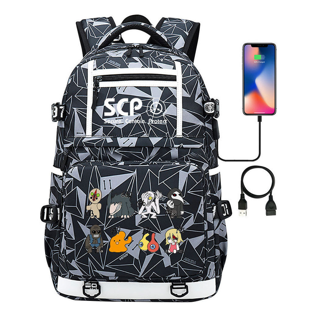 Printed Usb Youth School Bag Leisure Travel Backpack