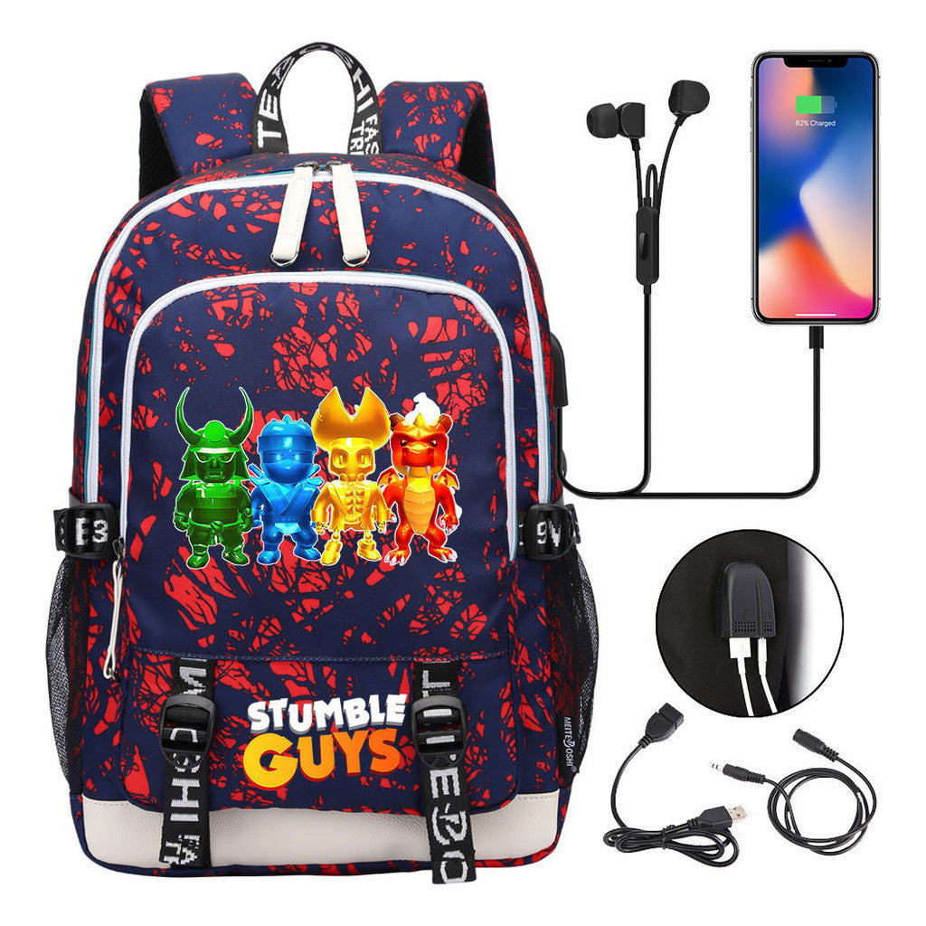 Printed Youth Student Backpack Usb Casual Backpack