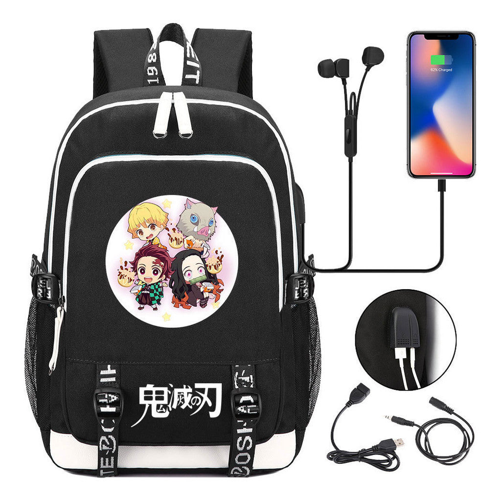 Comic Cartoon Fashion Youth Student Backpack Usb Men's And Women's Casual Backpack