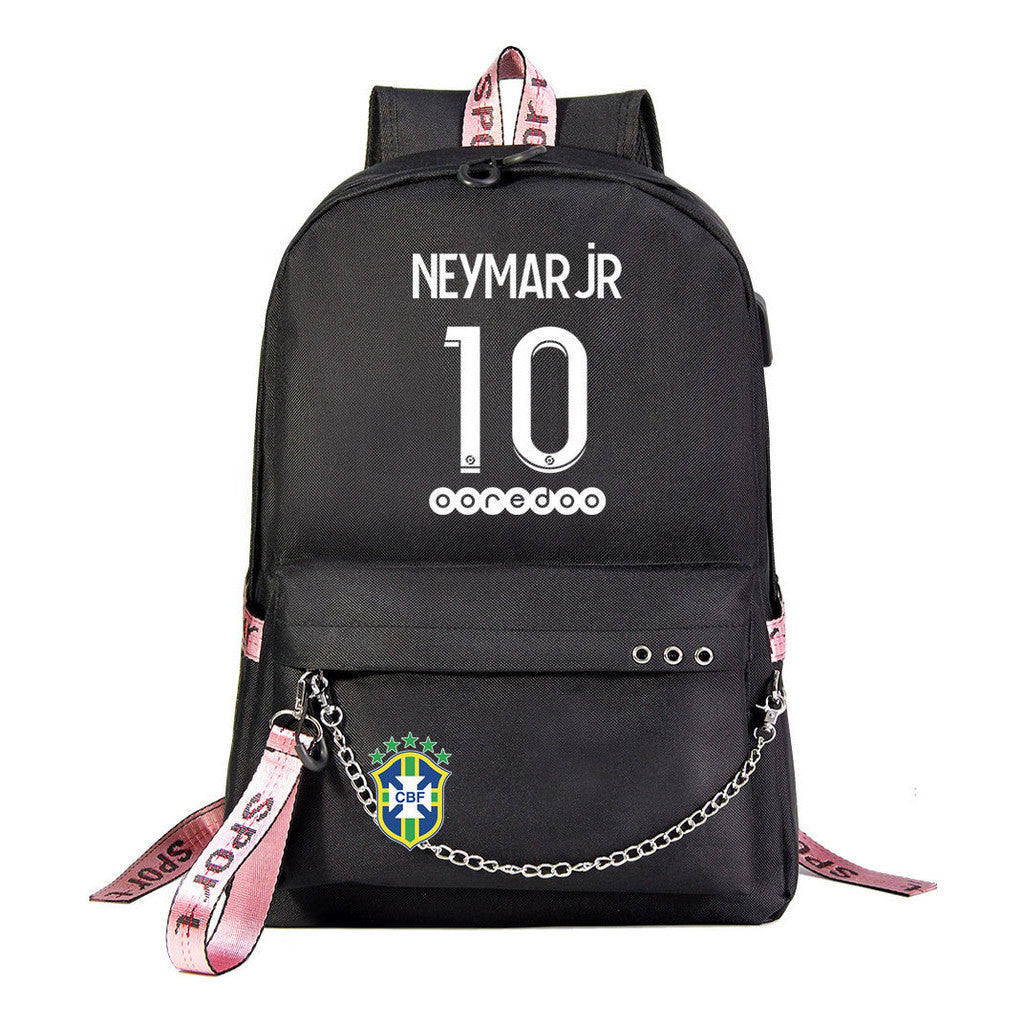 Football Star Neymar Printed Usb Youth Student Backpack For Men And Women's Leisure Travel Backpack