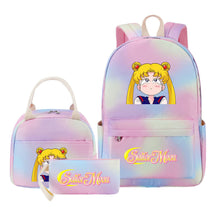 Anime Beauty Girl Warrior Youth Student Girl Schoolbag Lunch Bag Three Piece Set Backpack Set