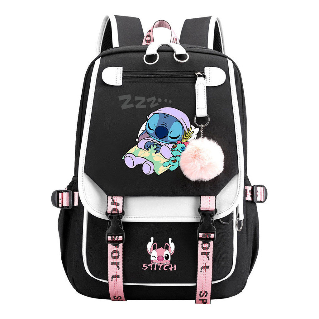 Interstellar Baby Stitch Usb Backpack For Men And Women, Casual Woven Strap Flip Back Backpack