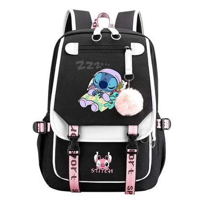 Interstellar Baby Stitch Usb Backpack For Men And Women, Casual Woven Strap Flip Back Backpack