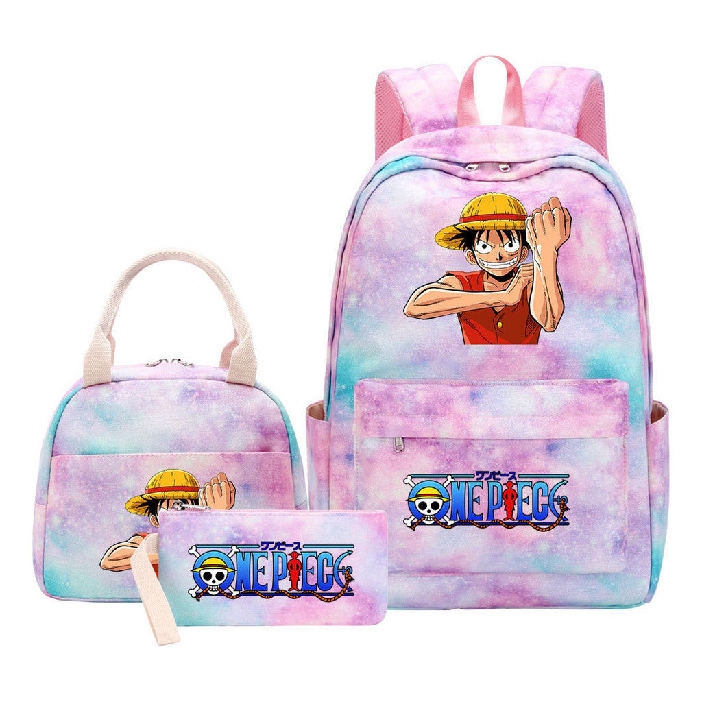 Cartoon Manga Pirate Wang Qing Student Girls School Bag Lunch Bag Three Piece Set Backpack Set