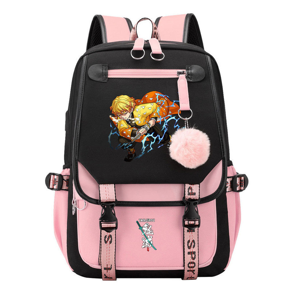 Cartoon Fashion Usb Youth Student School Bag Casual Ribbon Flip Backpack