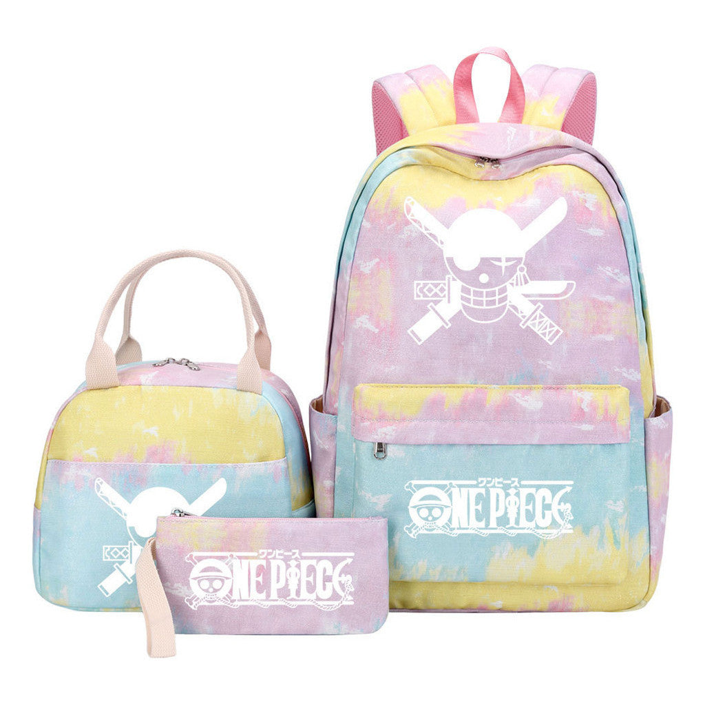 Cartoon Pirate King Youth Student Girls School Bag Lunch Bag Three Piece Set Backpack Set