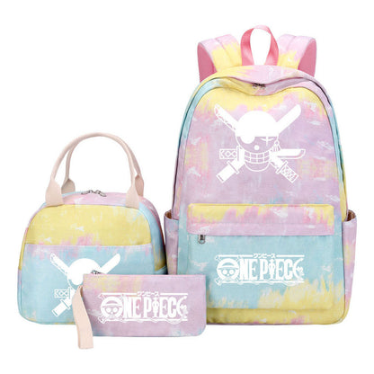 Cartoon Pirate King Youth Student Girls School Bag Lunch Bag Three Piece Set Backpack Set