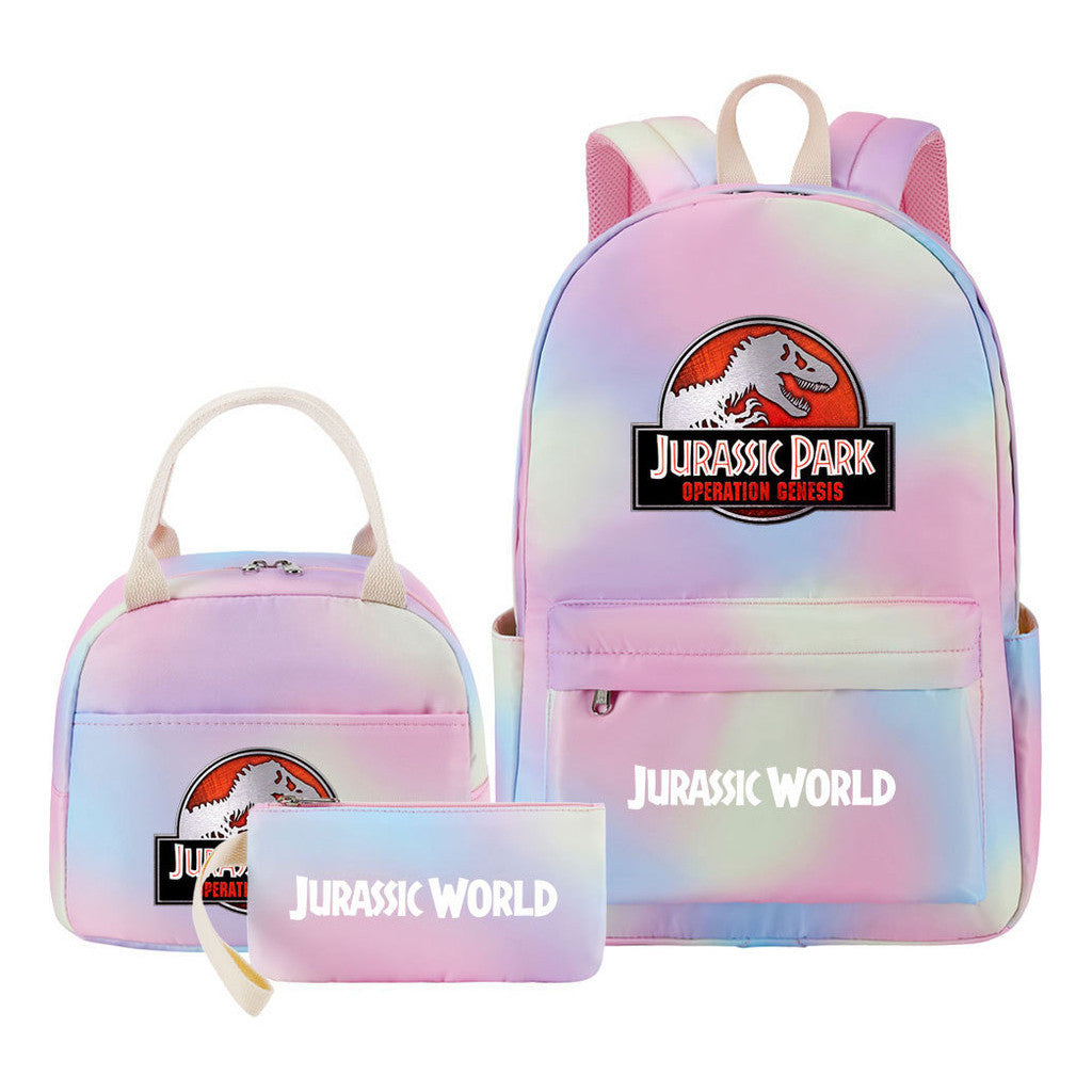 Jurassic Park Dinosaur Youth Student Girls School Bag Lunch Bag Three Piece Set Backpack Set
