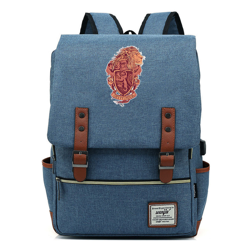School Of Witchcraft And Wizardry Youth Student Backpack Usb Leisure Belt Buckle Backpack