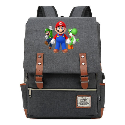 Super Mario Youth Student backpack USB casual backpack