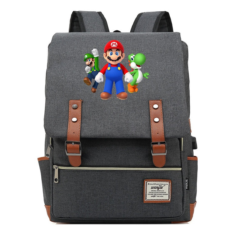 Super Mario Youth Student backpack USB casual backpack