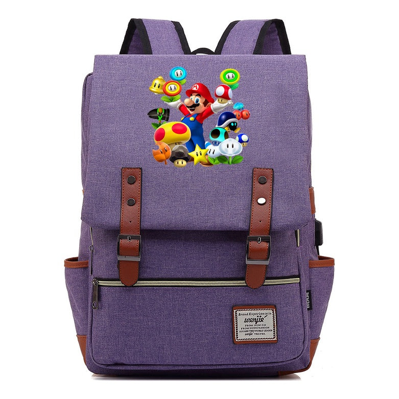 Super Mario Youth Student backpack USB casual backpack