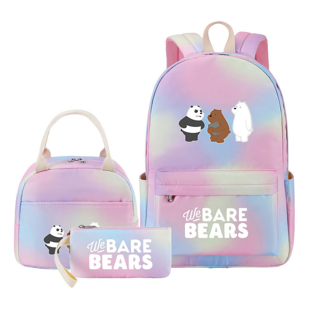 Cartoon Cute Three Bears Youth Student Girls School Bag Lunch Bag Three Piece Set Backpack Set