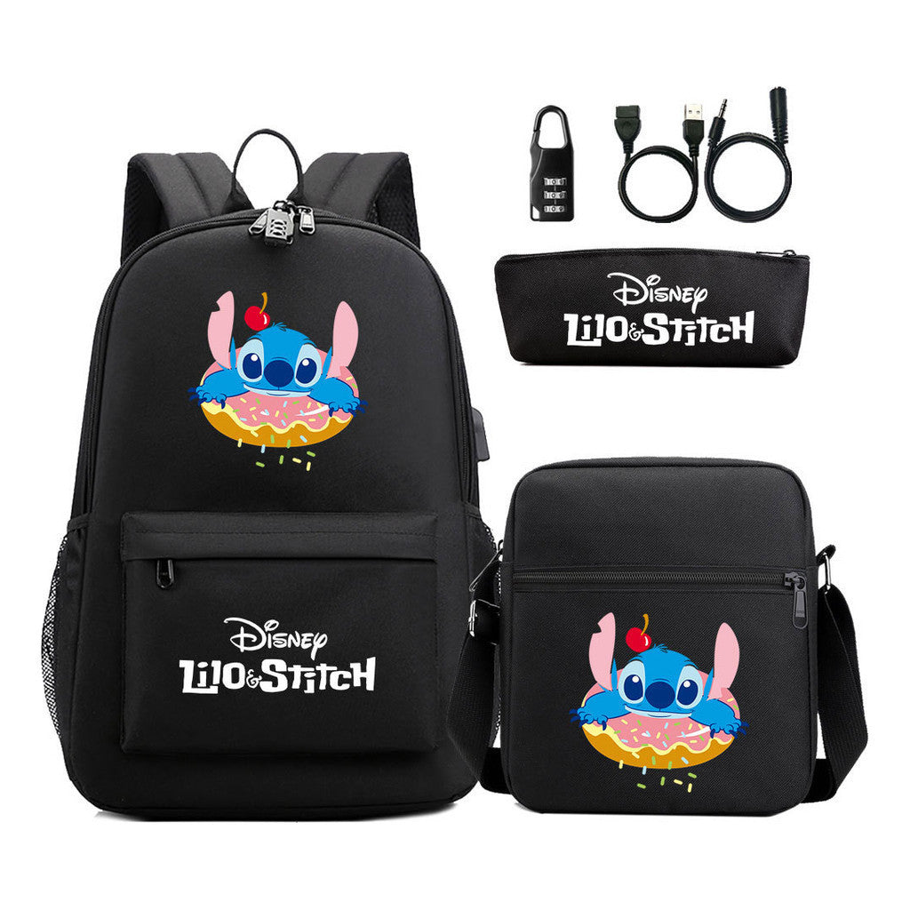 Interstellar Baby Stitch Usb Password Lock Youth Backpack 3-piece Set For Men And Women Backpacks