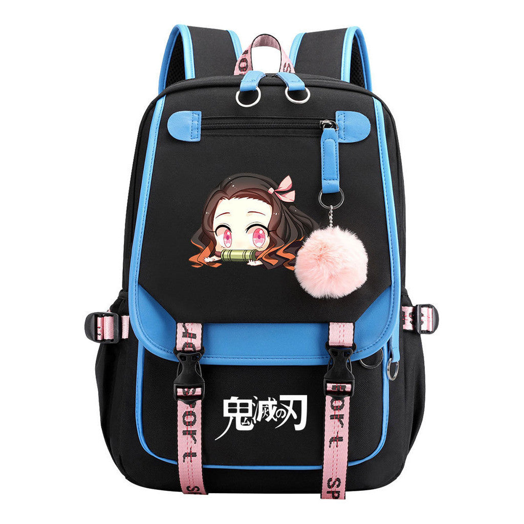 Cartoon Fashion Usb Youth Student Backpack Boy's And Girl's Leisure Ribbon Flip Backpack