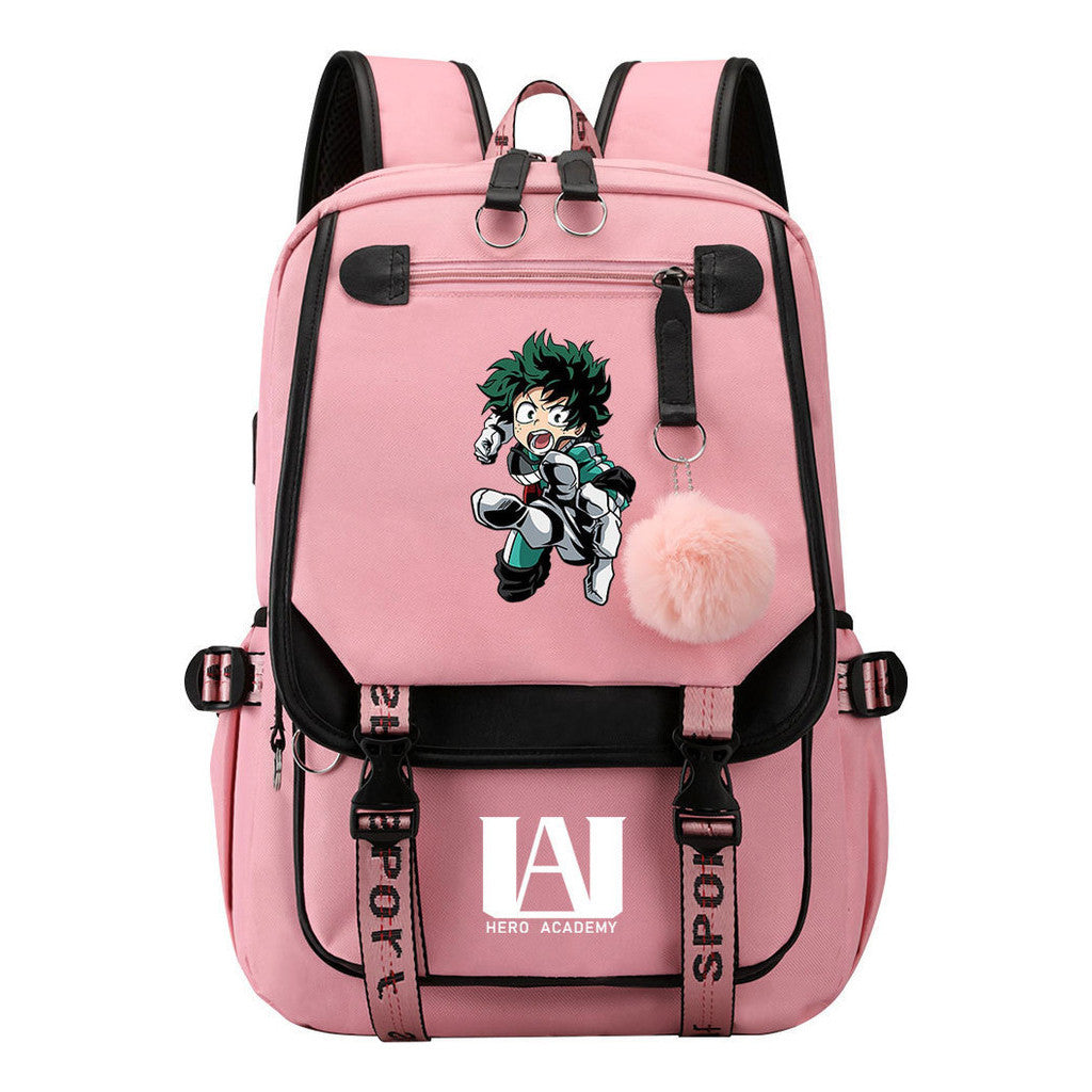 Comics My Heroes Academy Usb Student Backpack Casual Ribbon Flip Backpack