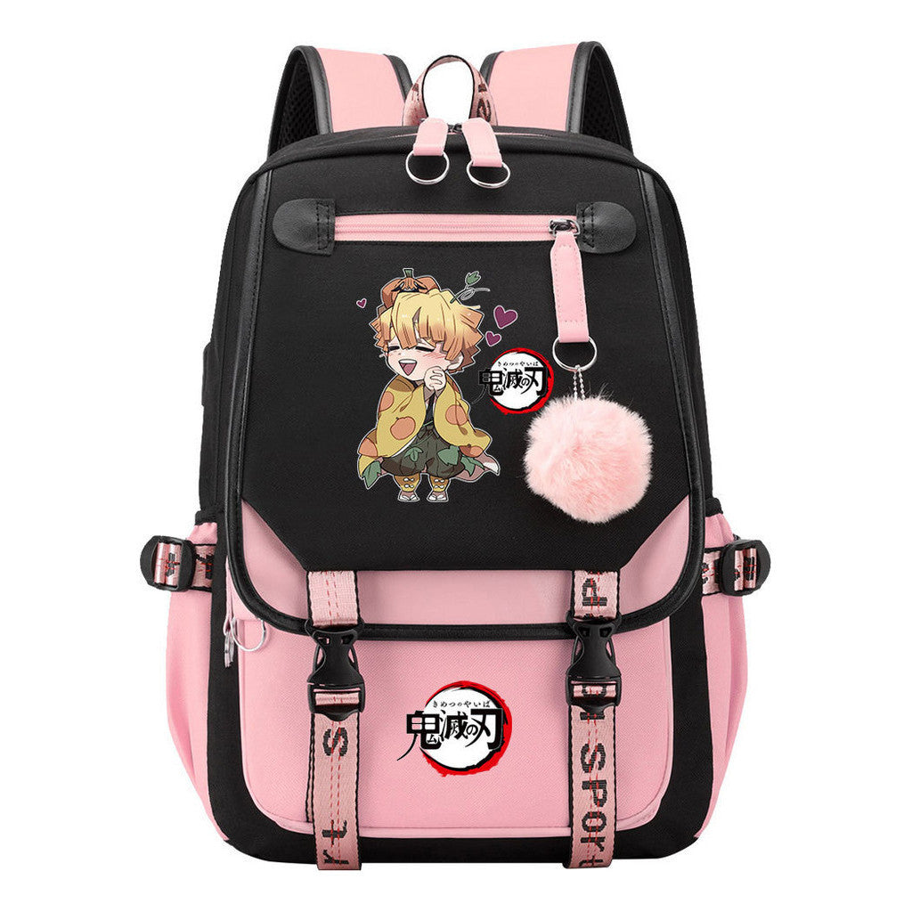 Cartoon Fashion Usb Student Backpack With Casual Woven Strap Flip Back Backpack
