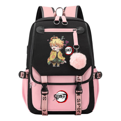 Cartoon Fashion Usb Student Backpack With Casual Woven Strap Flip Back Backpack