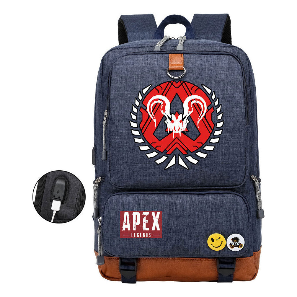 Apex Hero Print Usb Student Backpack For Leisure Travel Backpack
