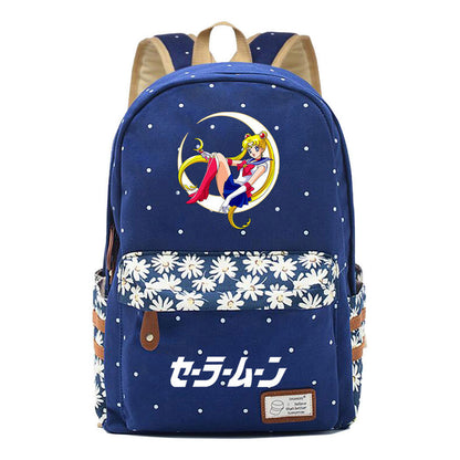 Anime Peripheral Beautiful Girl Warrior Student Backpack, Floral Casual Backpack
