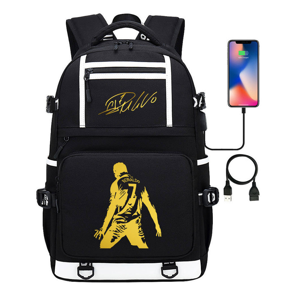 Sports Star Cristiano Ronaldo Usb Youth Student School Bag Men's And Women's Backpack Leisure Travel Bag