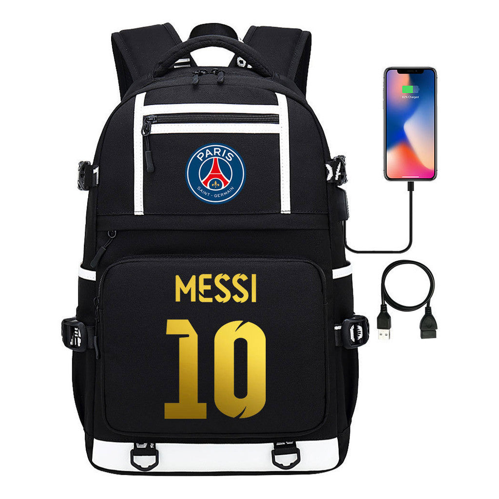 Gold Sports Football Star Printed Usb Youth School Bag Backpack Leisure Travel Backpack