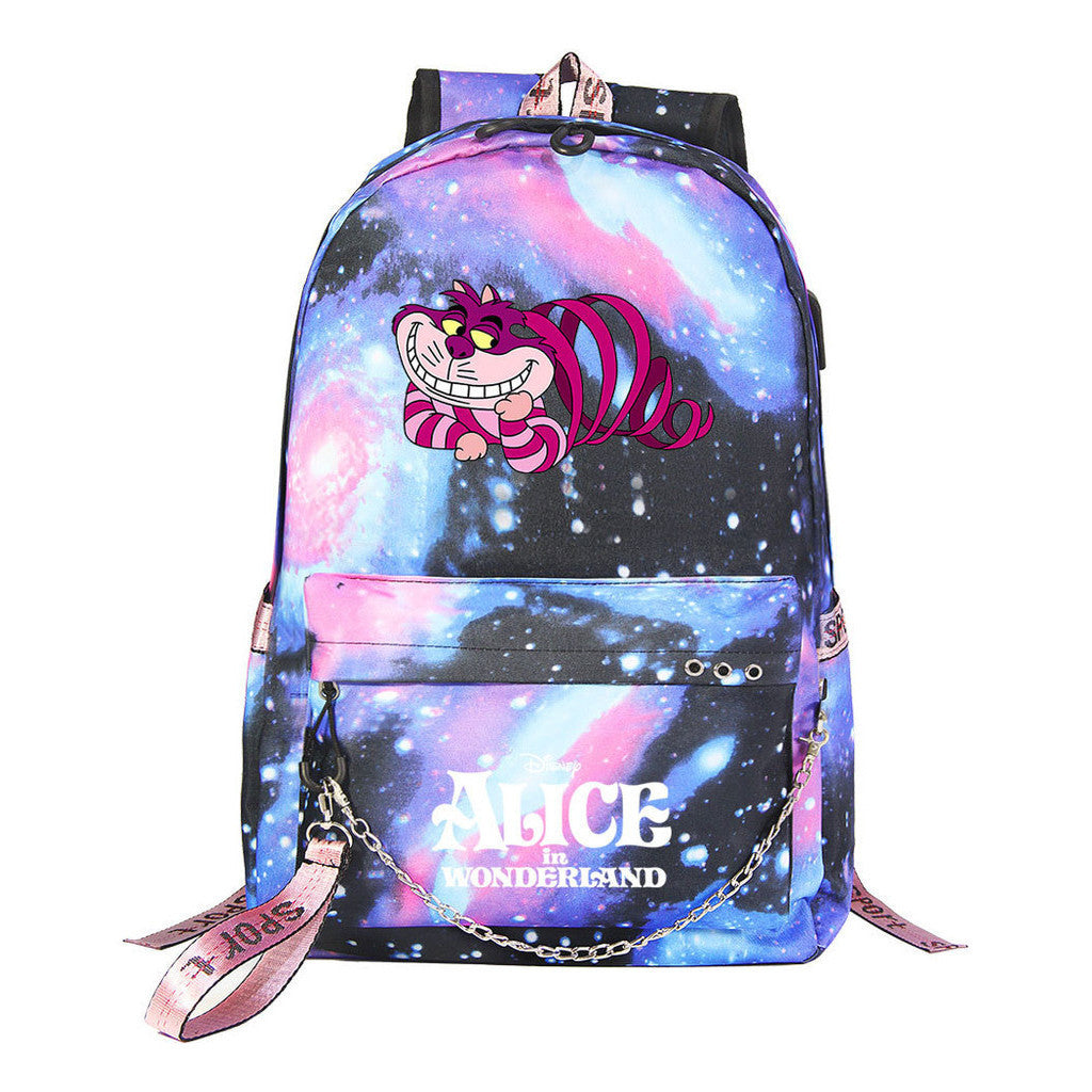 Cheshire Cat Alice's Adventure In Wonderland Youth School Bag Men's And Women's Leisure Weaving Strap Backpack
