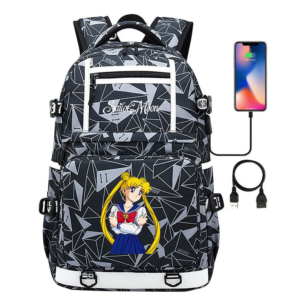 Anime Beauty Girl Warrior Usb Youth Student School Bag Men's And Women's Backpack Leisure Travel Backpack