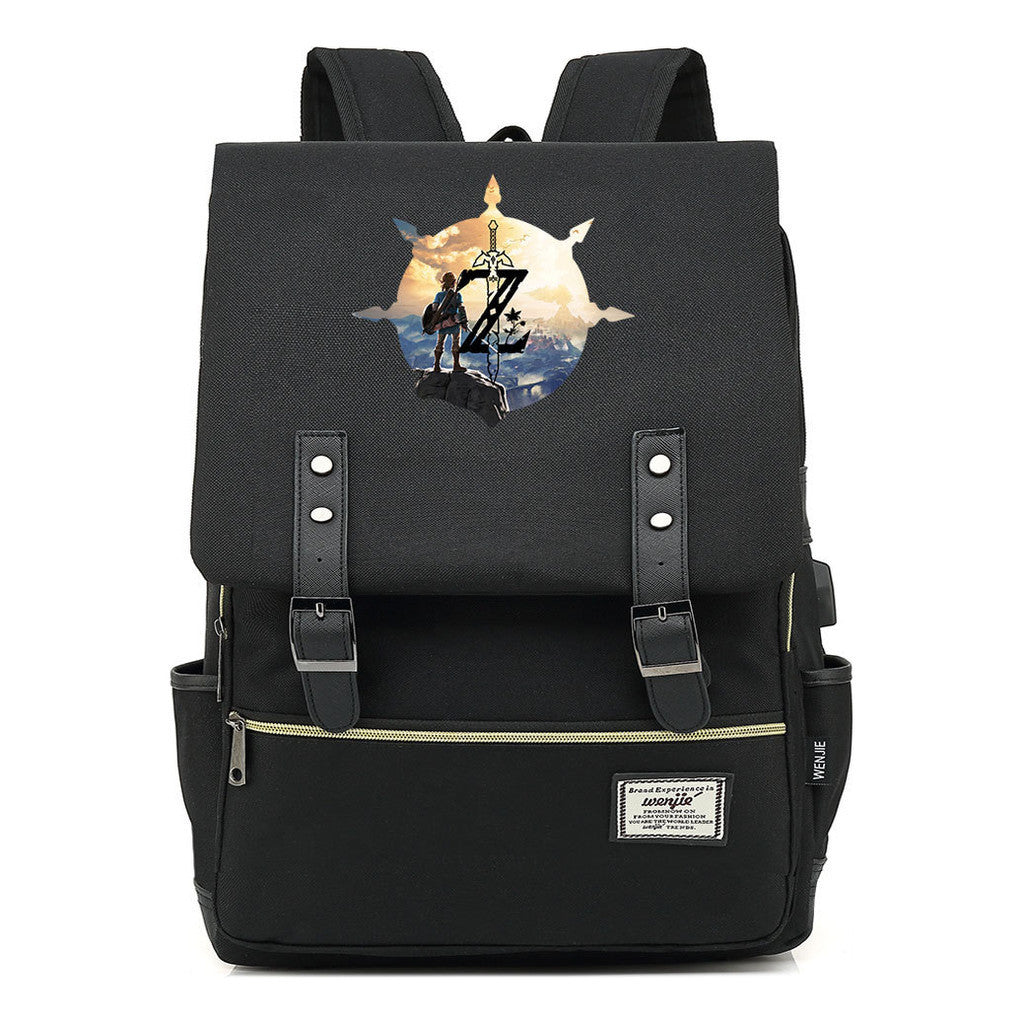 Game Tear Print Of The Kingdom Of Zelda Youth Primary And Secondary School Student Backpack Usb Men's And Women's Leisure Backpack