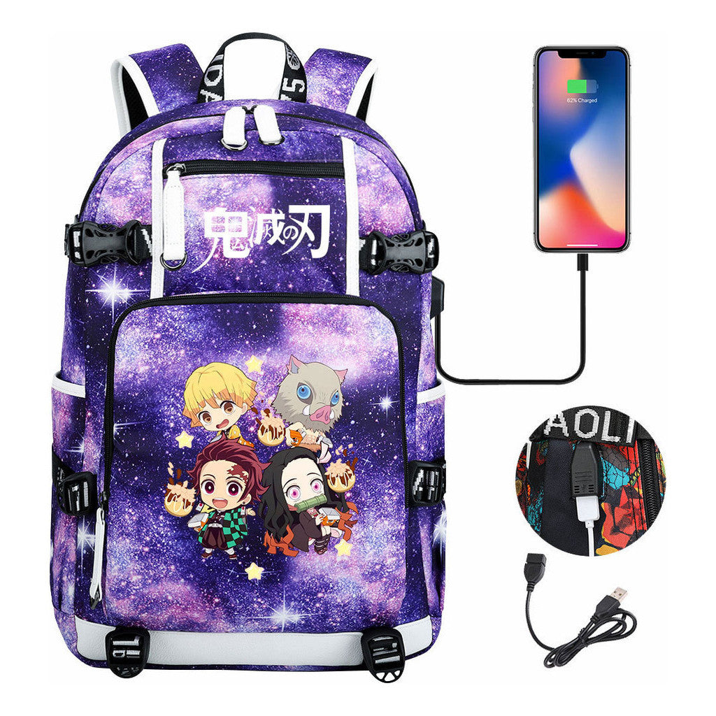 Cartoon Printed Usb Large Capacity Student Backpack For Leisure Travel Backpack