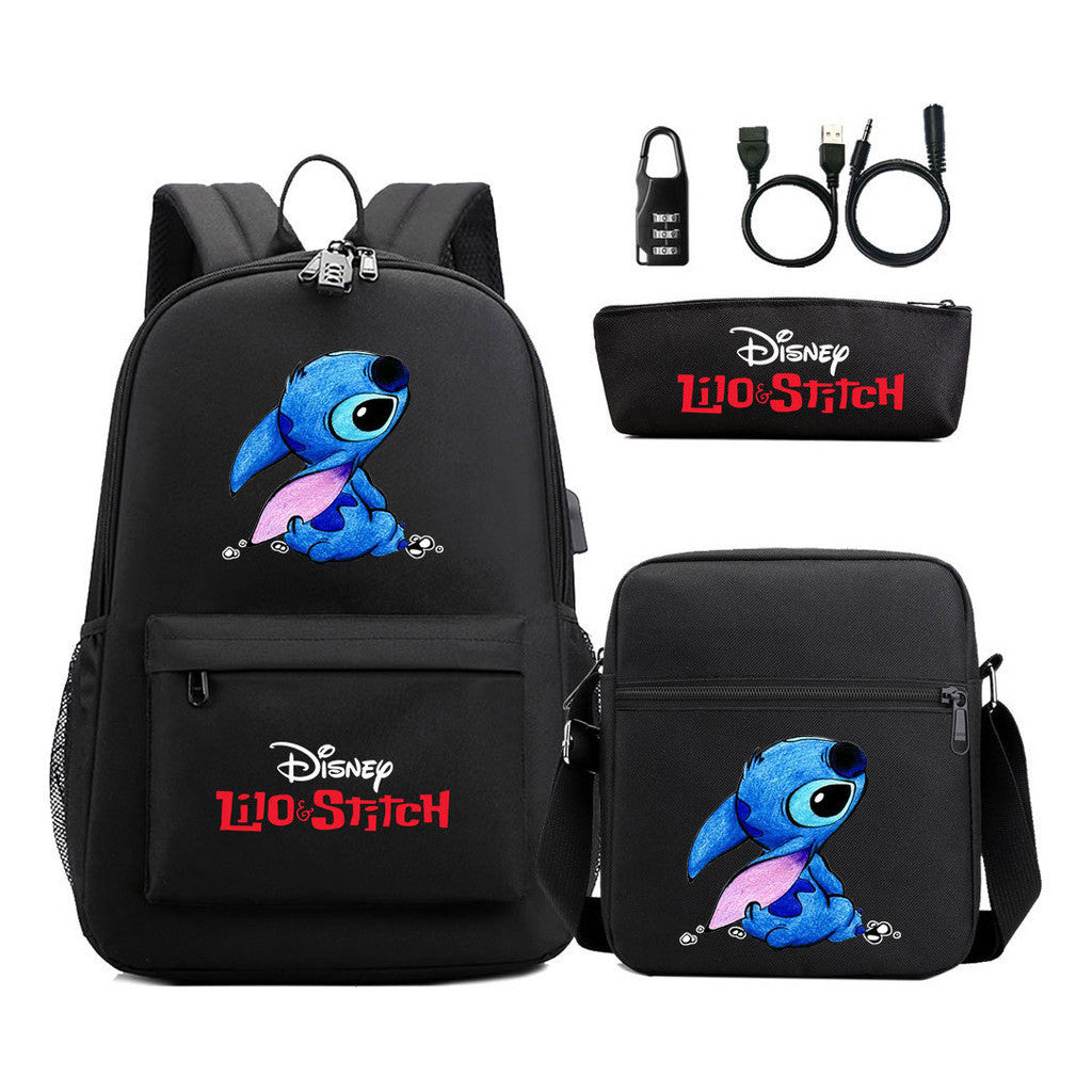 Interstellar Baby Stitch Usb Password Lock Youth Student Backpack 3-piece Set For Men And Women Backpacks