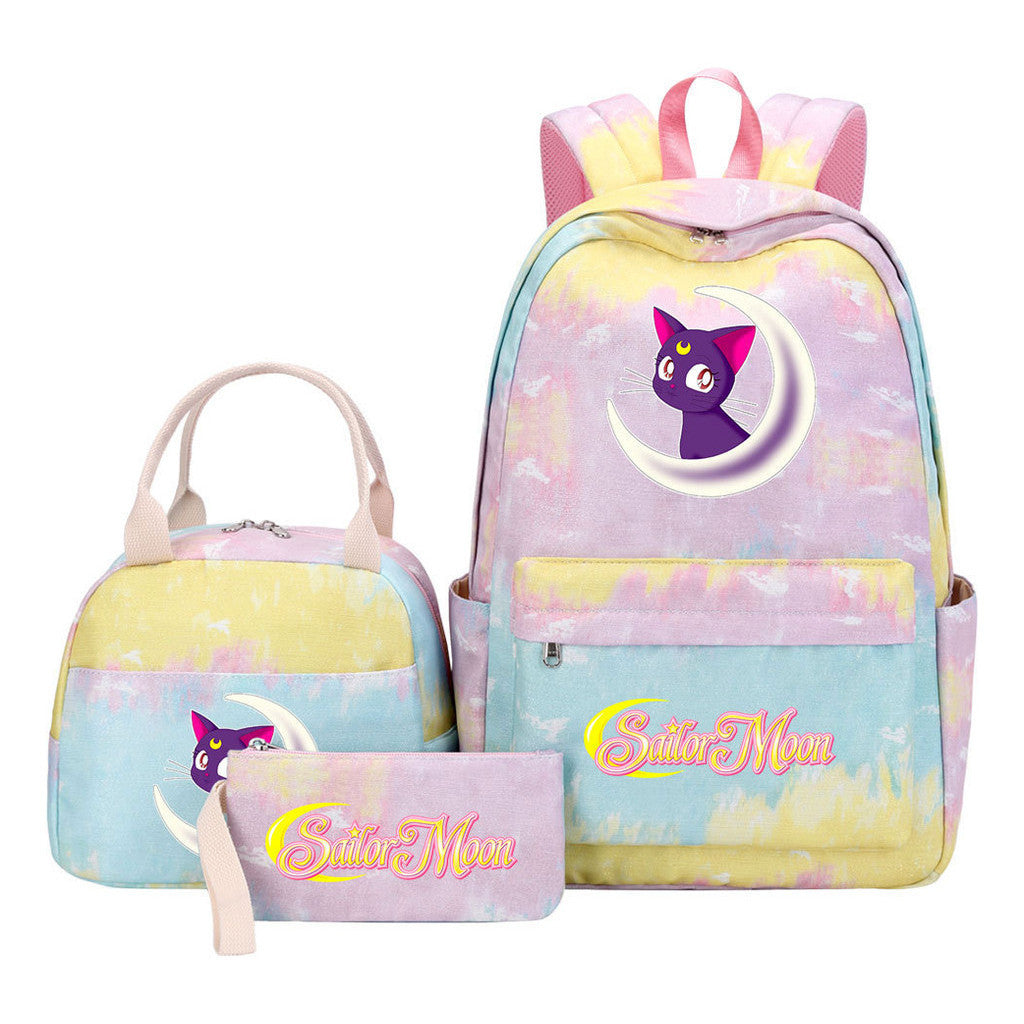 Anime Beauty Girl Warrior Youth Student Girl Schoolbag Lunch Bag Three Piece Set Backpack Set