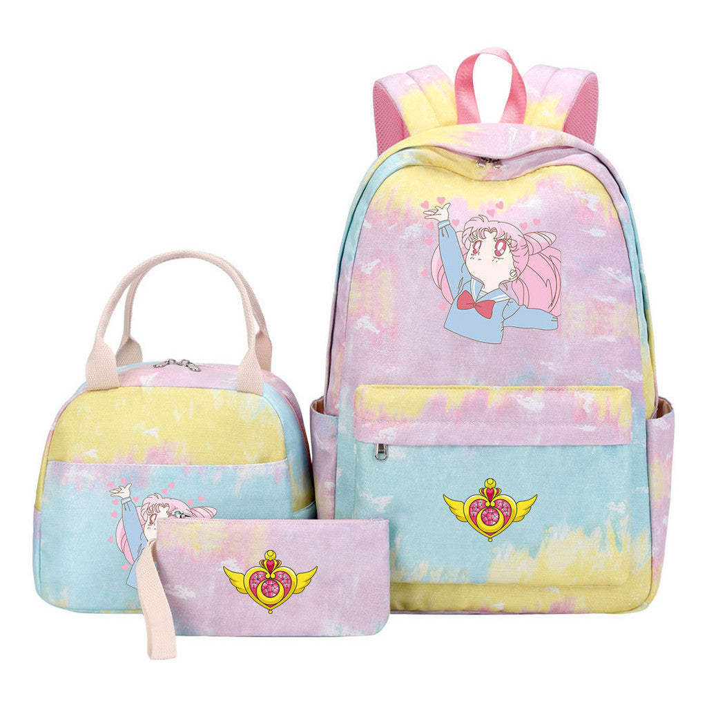 Beautiful Girl Warrior Teenage Girls Backpack Lunch Bag Three Piece Set With Backpack Cover