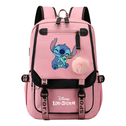 Interstellar Baby Stitch Usb Backpack For Boys And Girls Casual Woven Strap Flip Backpack