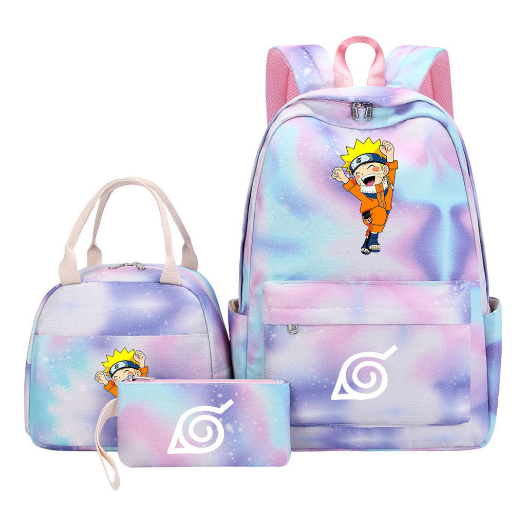 Naruto Youth Student School Bag Lunch Bag Three Piece Set Backpack Set