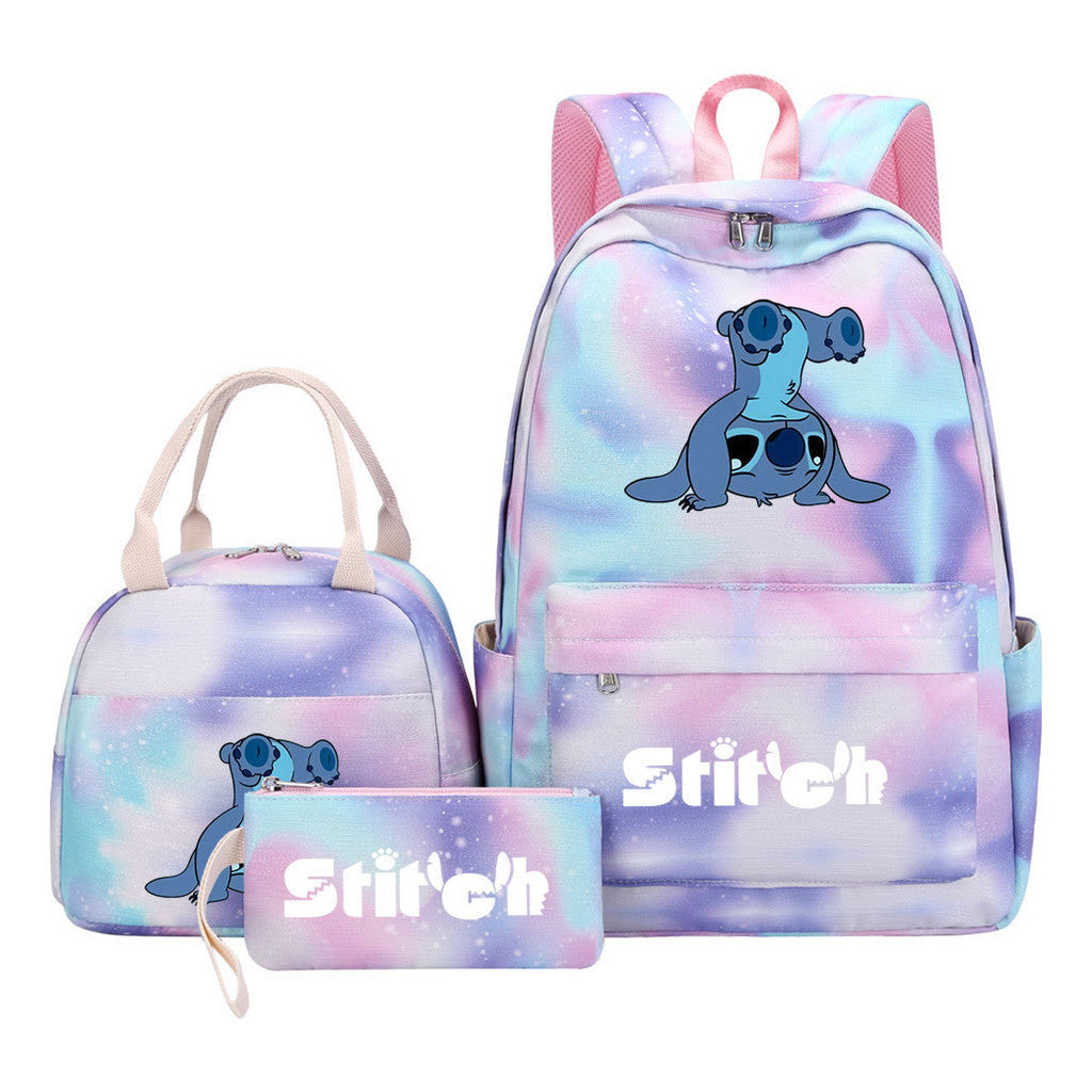 Interstellar Baby Stitch Youth Student Girls School Bag Lunch Bag Three Piece Set Backpack Set