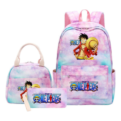 Cartoon Manga Pirate Wang Qing Student Girls School Bag Lunch Bag Three Piece Set Backpack Set